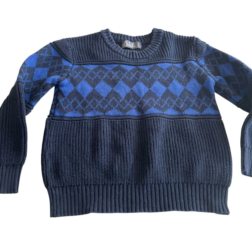 Belati Boys Navy Argyle Sweater Size 2 Preppy Classic Crewneck Fall